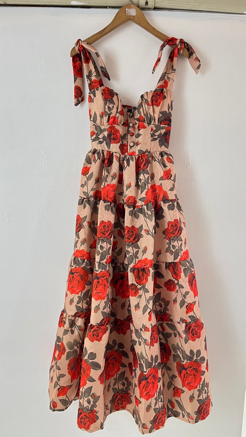 Vintage Rose Printed Midi Dress